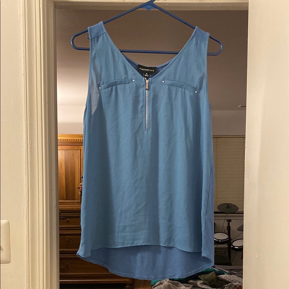 Blue V-Neck Sleeveless Tank Top